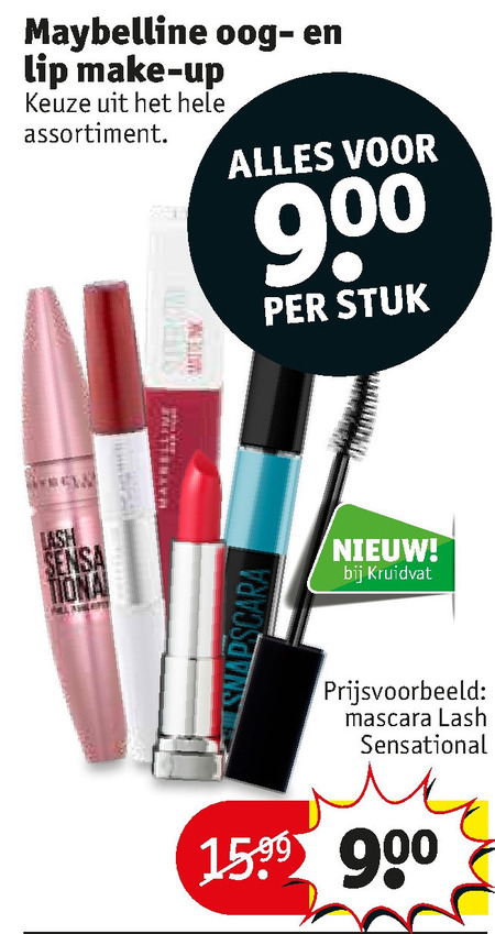 Maybelline   lipgloss, mascara folder aanbieding bij  Kruidvat - details