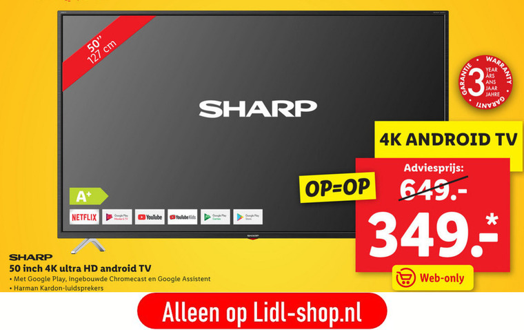 Sharp   4k ultrahd televisies folder aanbieding bij  Lidl - details