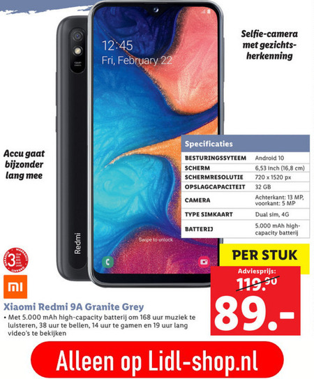 Xiaomi   simlock vrije mobieltje folder aanbieding bij  Lidl - details