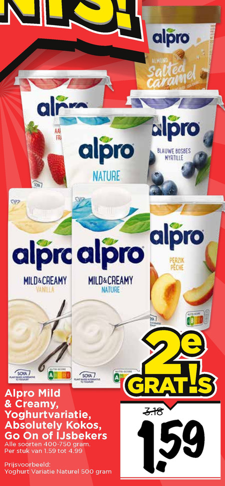 Alpro   soja yoghurt, soja melk folder aanbieding bij  Vomar - details