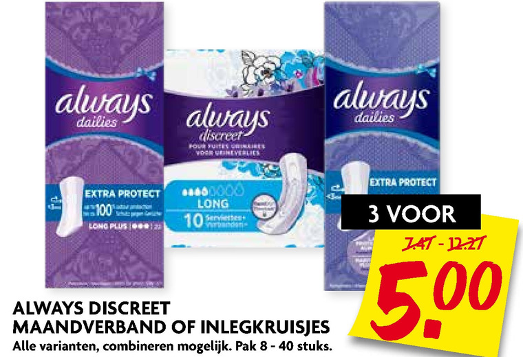 Always   inlegkruisjes, maandverband folder aanbieding bij  Dekamarkt - details