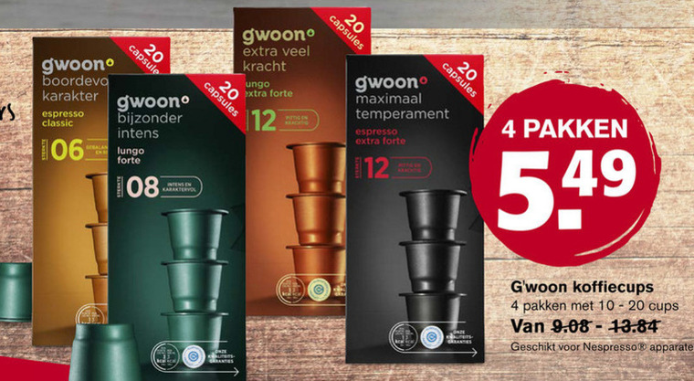 Gwoon   koffiecups folder aanbieding bij  Hoogvliet - details