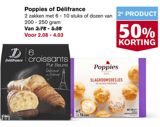 Delifrance   croissant, slagroomsoesjes folder aanbieding bij  Hoogvliet - details