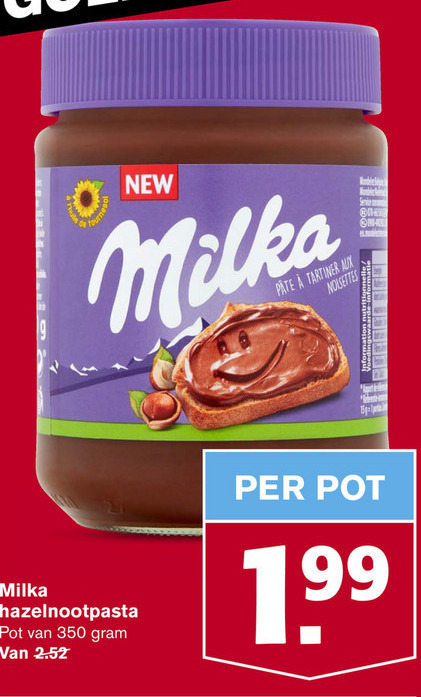 Milka   hazelnootpasta folder aanbieding bij  Hoogvliet - details