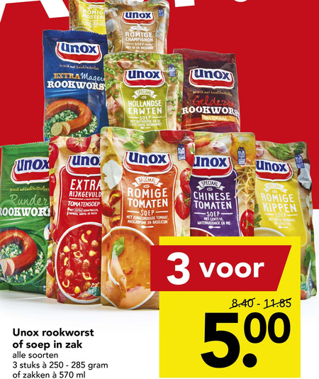 Unox   rookworst, soep folder aanbieding bij  Deen - details