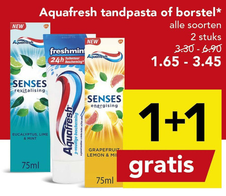 Aquafresh   tandenborstel, tandpasta folder aanbieding bij  Deen - details