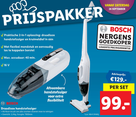 Bosch   steelstofzuiger folder aanbieding bij  Lidl - details