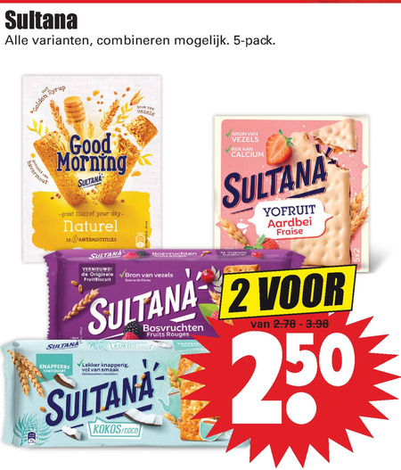 Sultana   fruitbiscuit folder aanbieding bij  Dirk - details