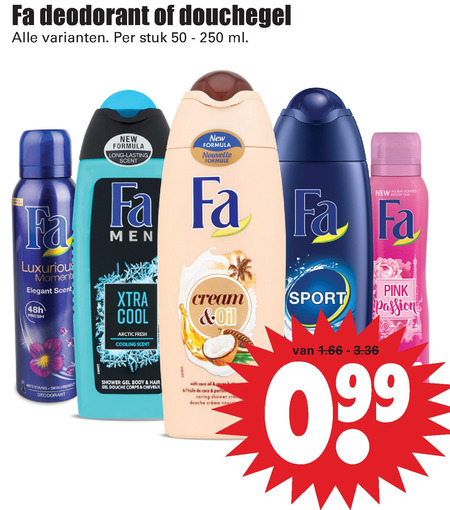 selecteer Renovatie Wetland Fa douchegel, deodorant folder aanbieding bij Dirk - details