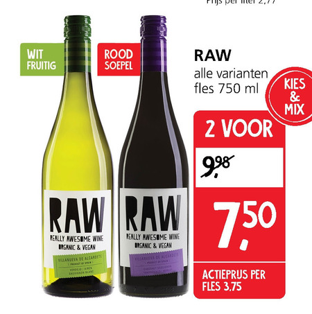 Raw   rode wijn, witte wijn folder aanbieding bij  Jan Linders - details