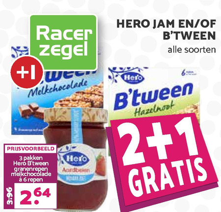 Hero   mueslireep, jam folder aanbieding bij  MCD Supermarkt Basis - details