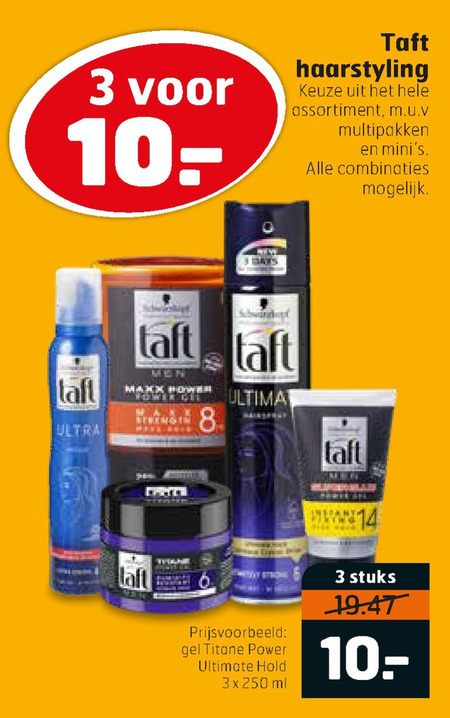 Taft   hairspray, haargel folder aanbieding bij  Trekpleister - details