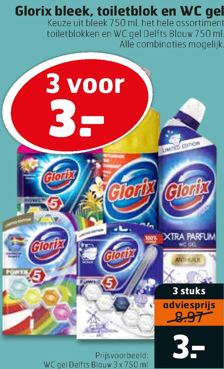 Glorix   bleekmiddel, toiletblok folder aanbieding bij  Trekpleister - details