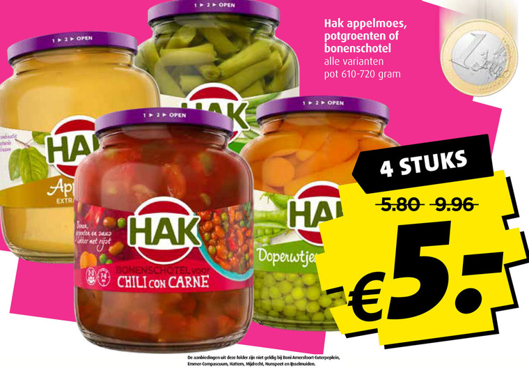 Hak   groenteconserven, appelmoes folder aanbieding bij  Boni - details