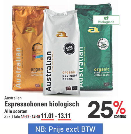 Australian   koffiebonen folder aanbieding bij  Sligro - details