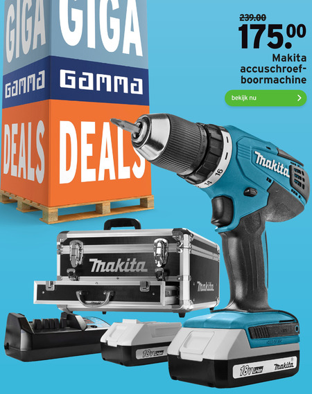 Makita   accuboormachineset folder aanbieding bij  Gamma - details