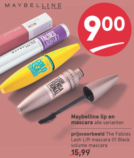 Maybelline   mascara, lipstick folder aanbieding bij  Etos - details