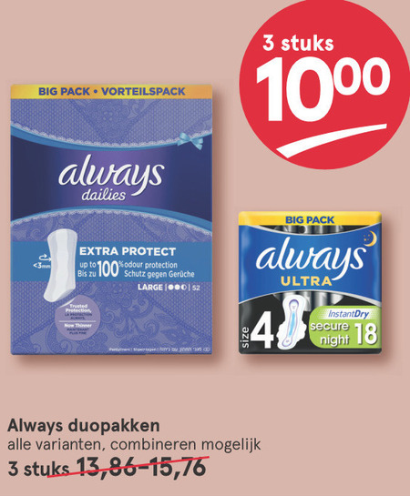 Always   maandverband, inlegkruisjes folder aanbieding bij  Etos - details