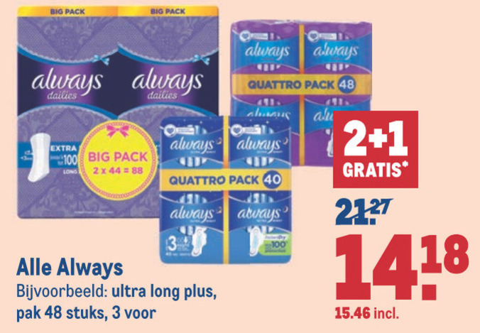 Always   maandverband, inlegkruisjes folder aanbieding bij  Makro - details