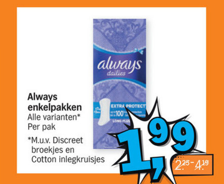 Always   maandverband, inlegkruisjes folder aanbieding bij  Albert Heijn - details