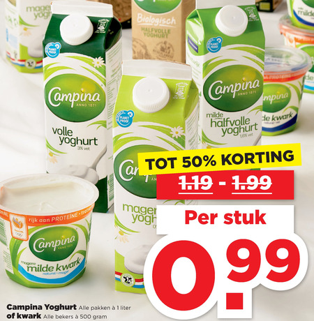 Campina   kwark, yoghurt folder aanbieding bij  Plus - details