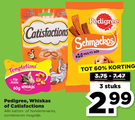 Catisfactions   kattensnacks, hondensnacks folder aanbieding bij  Plus - details