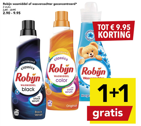 Robijn   wasverzachter, wasmiddel folder aanbieding bij  Deen - details