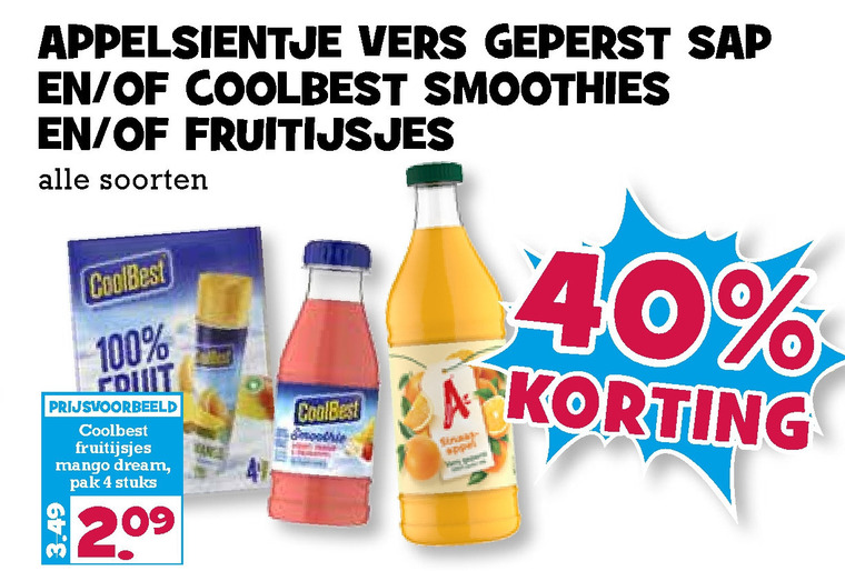 Coolbest   fruitsmoothie, waterijs folder aanbieding bij  Boons Markt - details