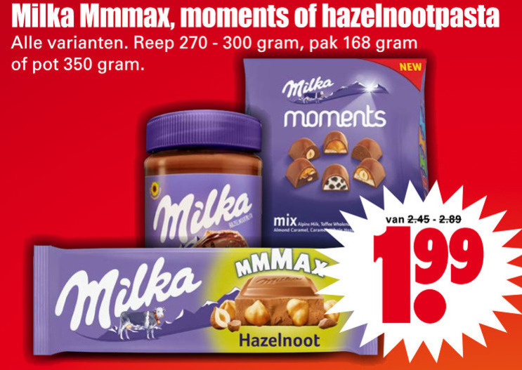 Milka   chocolade, hazelnootpasta folder aanbieding bij  Dirk - details