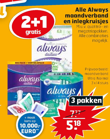 Always   inlegkruisjes, maandverband folder aanbieding bij  Trekpleister - details