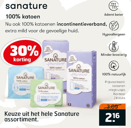 Sanature   tampons, maandverband folder aanbieding bij  Trekpleister - details