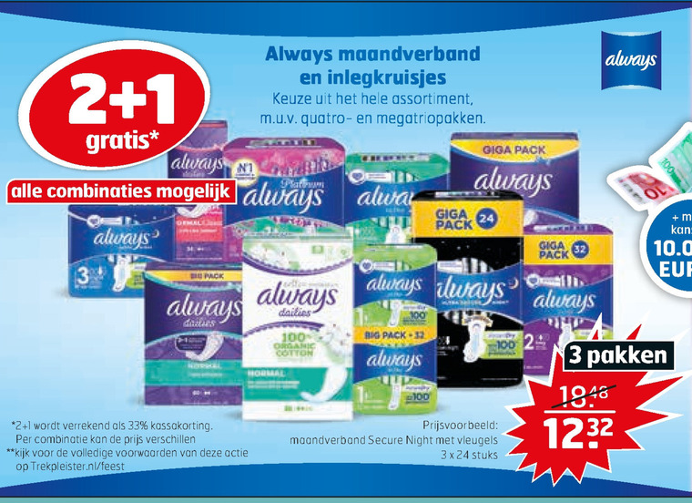 Always   inlegkruisjes, maandverband folder aanbieding bij  Trekpleister - details