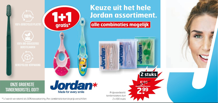 Jordan   tandenborstel, tandenstokers folder aanbieding bij  Trekpleister - details