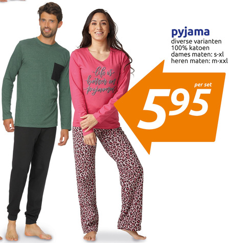 Fitness af hebben Oom of meneer herenpyjama, damespyjama folder aanbieding bij Action - details