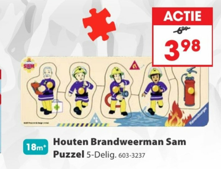 Brandweerman Sam   houten puzzel folder aanbieding bij  Top1Toys - details