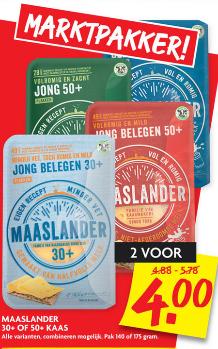 Maaslander   kaasplakken, kaas folder aanbieding bij  Dekamarkt - details