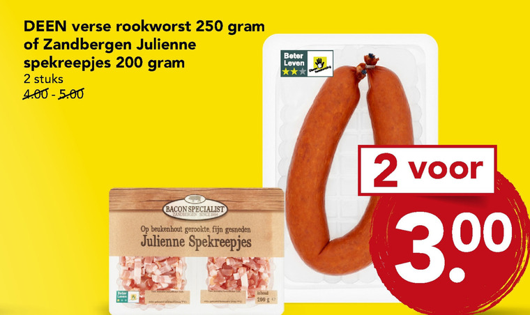 Zandbergen   rookworst, spekreepjes folder aanbieding bij  Deen - details