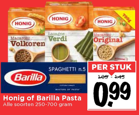 Honig   pasta, spaghetti folder aanbieding bij  Vomar - details