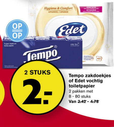 Tempo   vochtig toiletpapier, zakdoek folder aanbieding bij  Hoogvliet - details