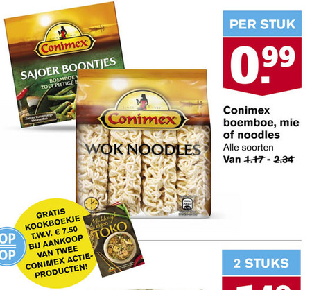 Conimex   mie, noodles folder aanbieding bij  Hoogvliet - details