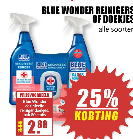 Blue Wonder   vochtige schoonmaakdoekjes, allesreiniger folder aanbieding bij  MCD Supermarkt Basis - details