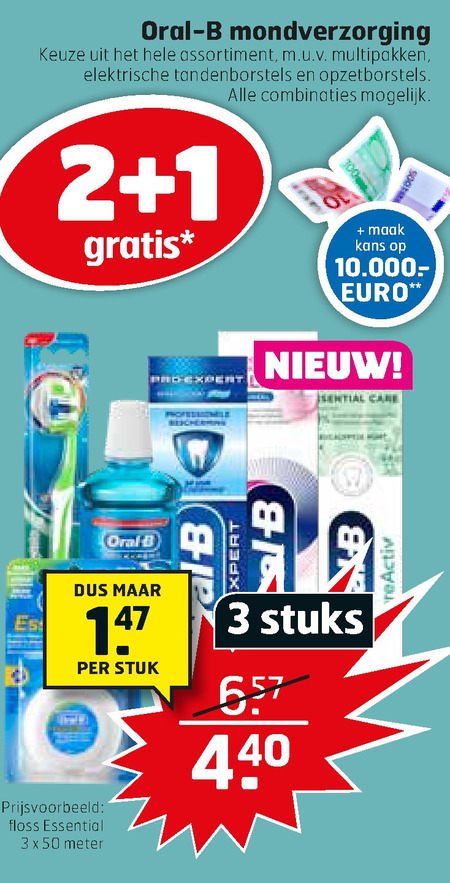 Oral-B   flosdraad, mondwater folder aanbieding bij  Trekpleister - details