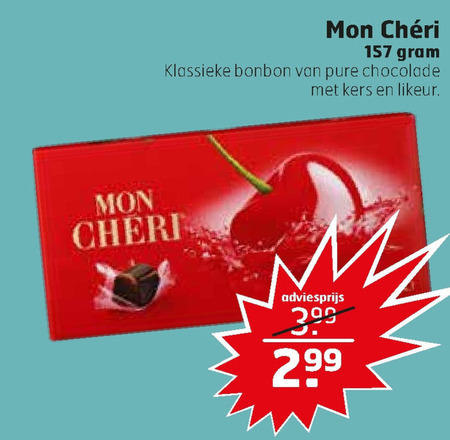 Mon Cheri   bonbons folder aanbieding bij  Trekpleister - details