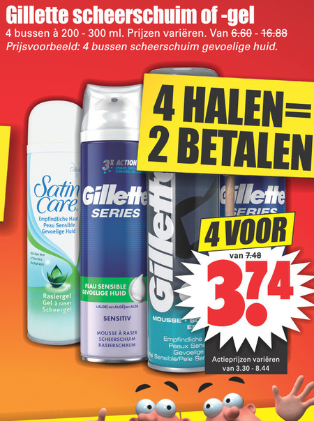 Gillette   scheerschuim, scheergel folder aanbieding bij  Dirk - details