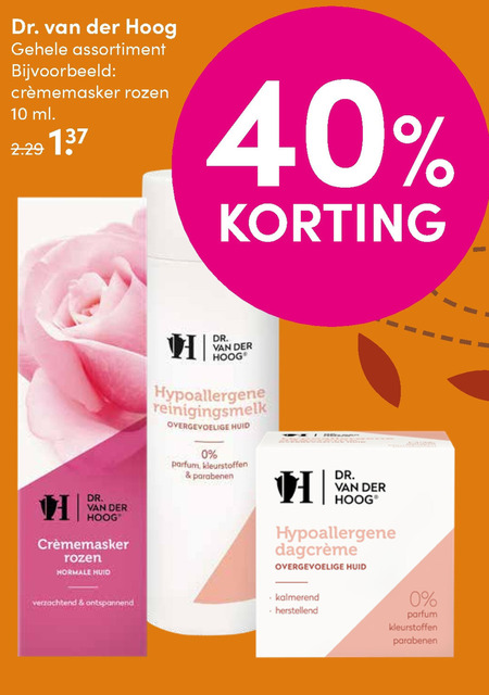 Dr van der Hoog   gezichtsmasker, dagcreme folder aanbieding bij  DA - details