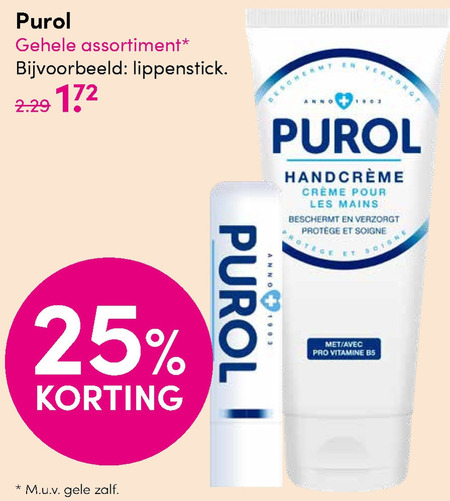 Purol   lippenbalsem, handcreme folder aanbieding bij  DA - details