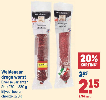 Weidenaar   chorizo, droge worst folder aanbieding bij  Makro - details