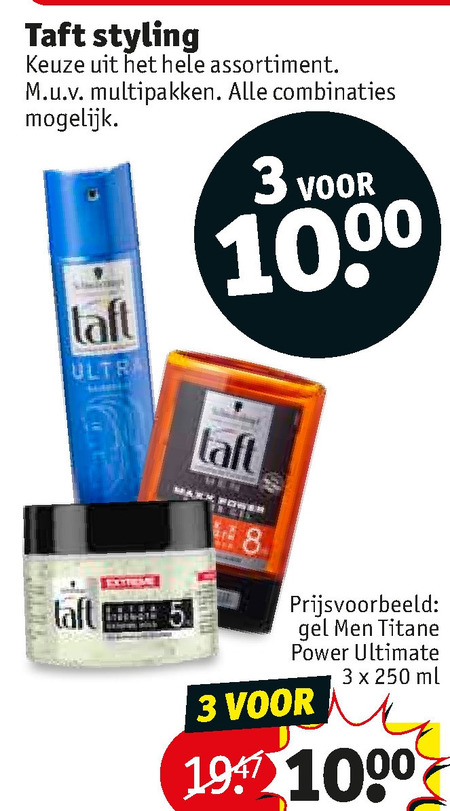 Taft   hairspray, haargel folder aanbieding bij  Kruidvat - details