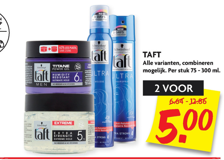 Taft   haargel, hairspray folder aanbieding bij  Dekamarkt - details