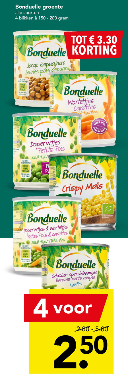 Bonduelle   groenteconserven folder aanbieding bij  Deen - details